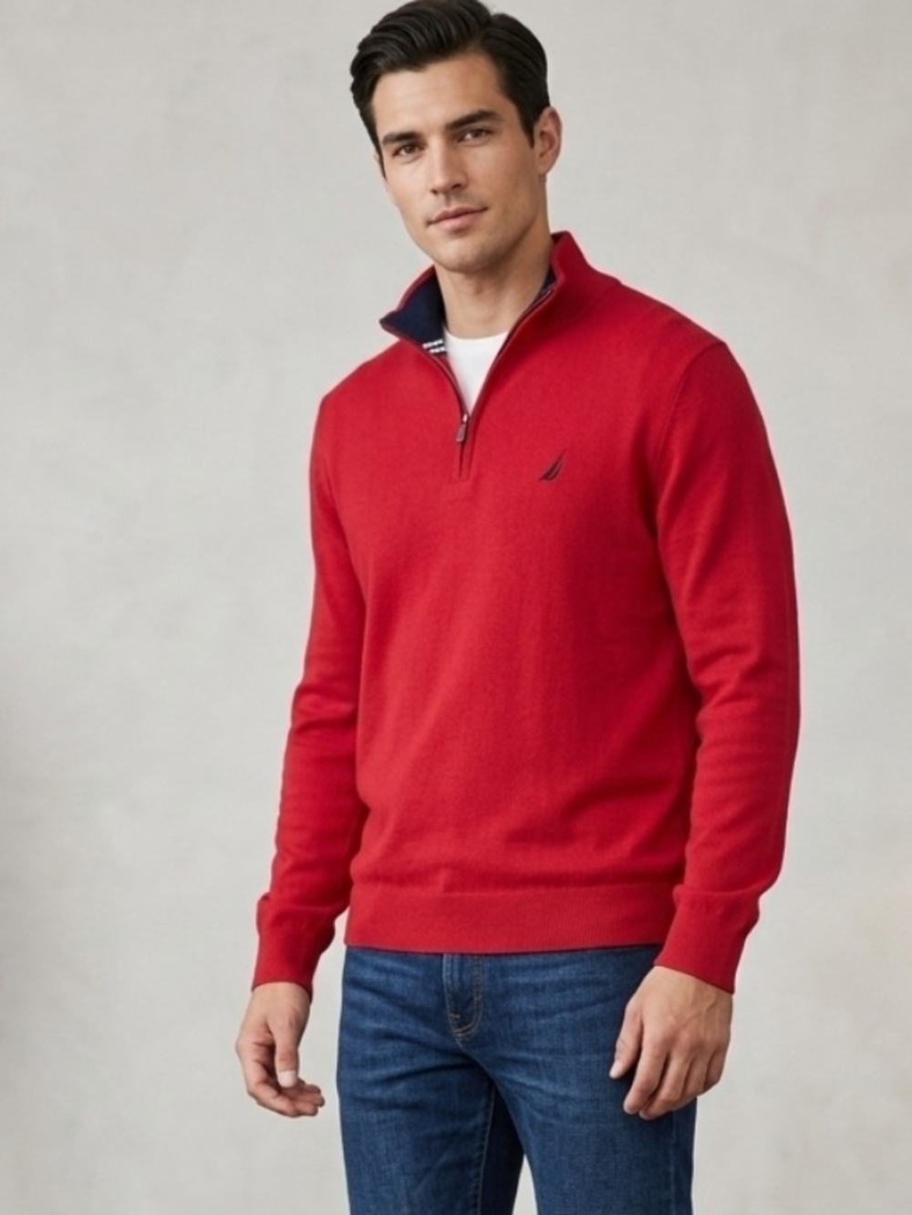 Nautica Men's Bright Red Half-Zip Sweater